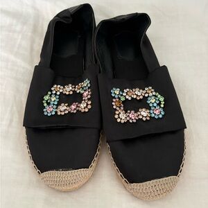 Roger Vivier Black Espadrilles with Multicolor Embellishments